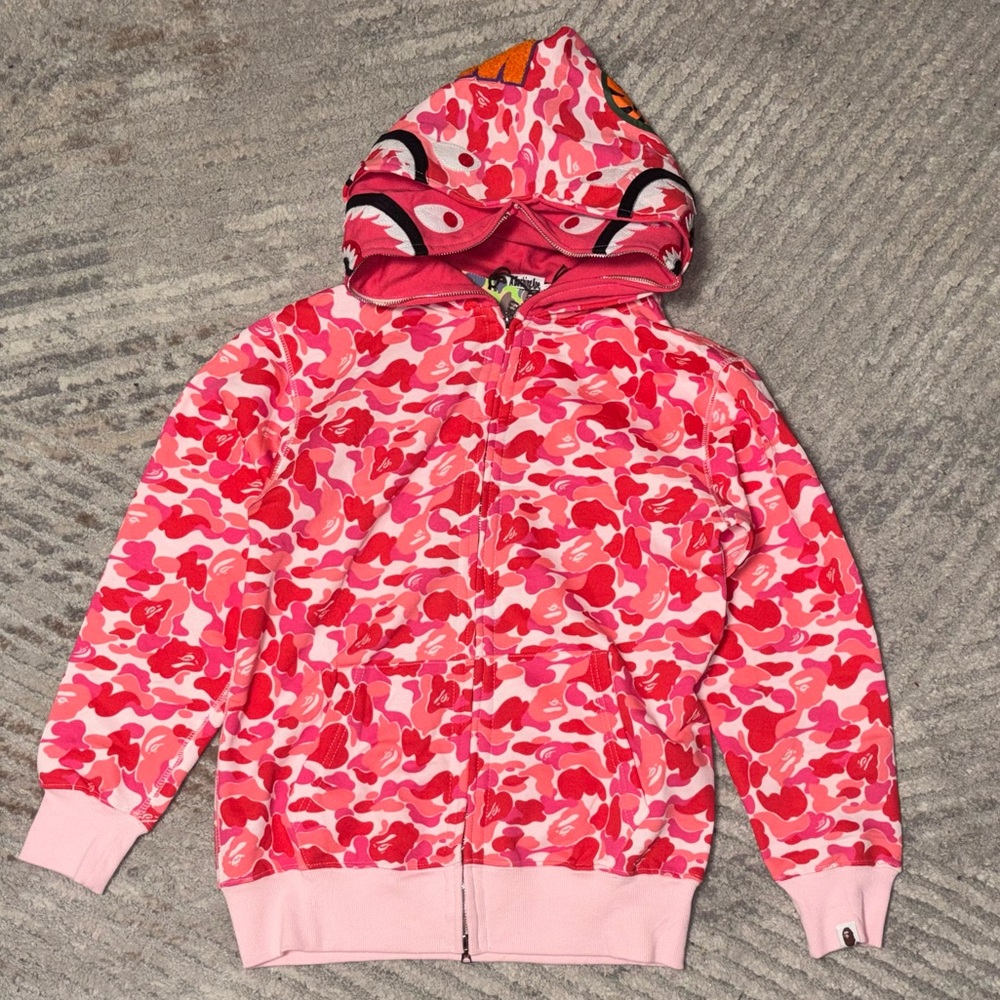 BAPE Pink Shark Camo Full Zip Double Hoodie 1 of 1 Good Quality